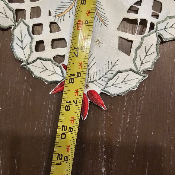 Holiday Fireplace Decor-Embroidered Poinsettias, Candles and Holly Berries 47x20 - Picture 8 of 8